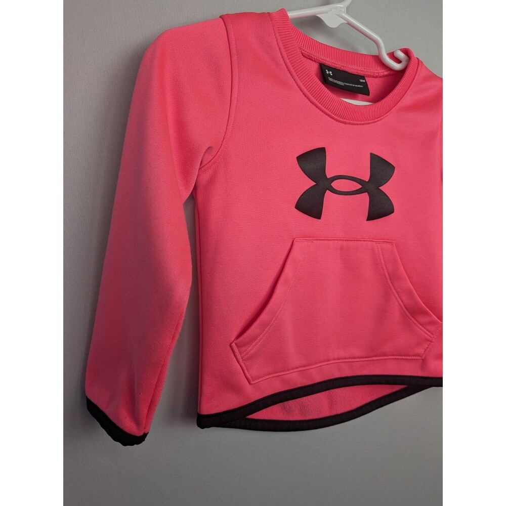 Under Armour Girls 18 Months Pink & Black Logo Crew Neck Sweatshirt UA Pullover - Picture 2 of 8
